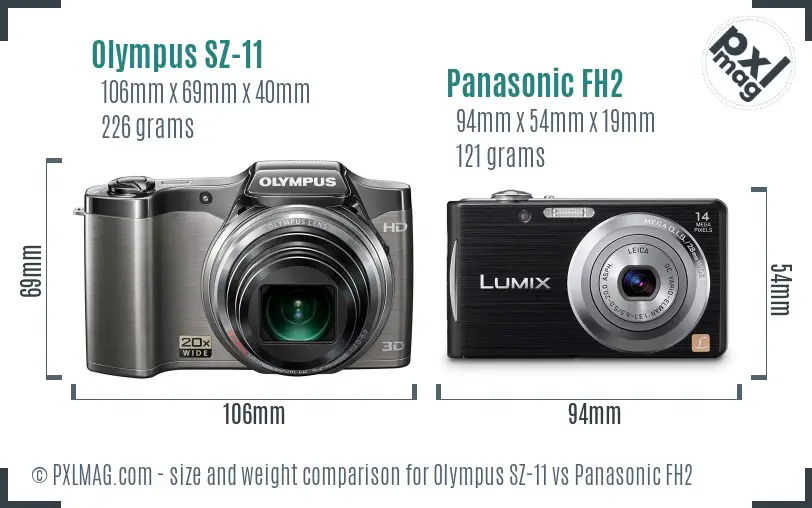 Olympus SZ-11 vs Panasonic FH2 size comparison