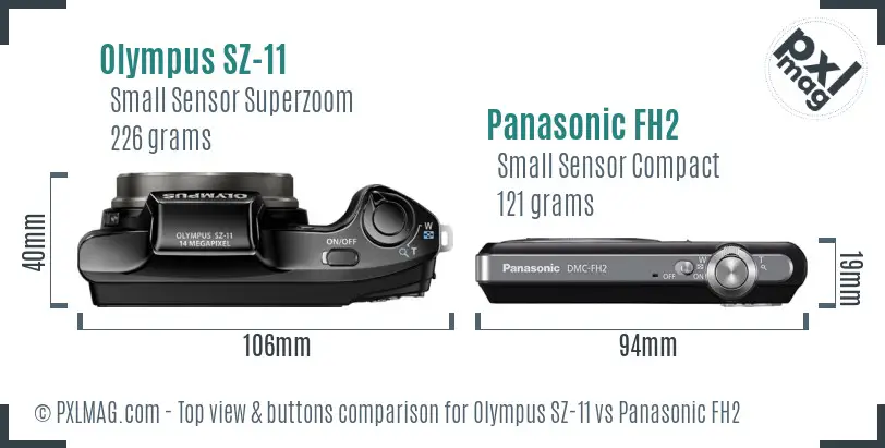 Olympus SZ-11 vs Panasonic FH2 top view buttons comparison