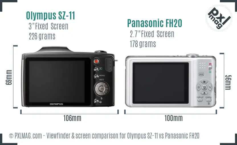 Olympus SZ-11 vs Panasonic FH20 Screen and Viewfinder comparison