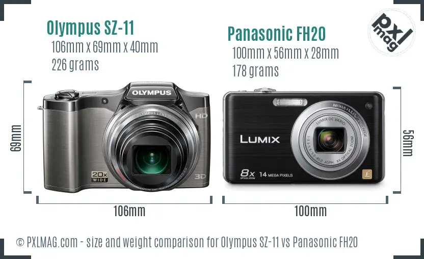 Olympus SZ-11 vs Panasonic FH20 size comparison