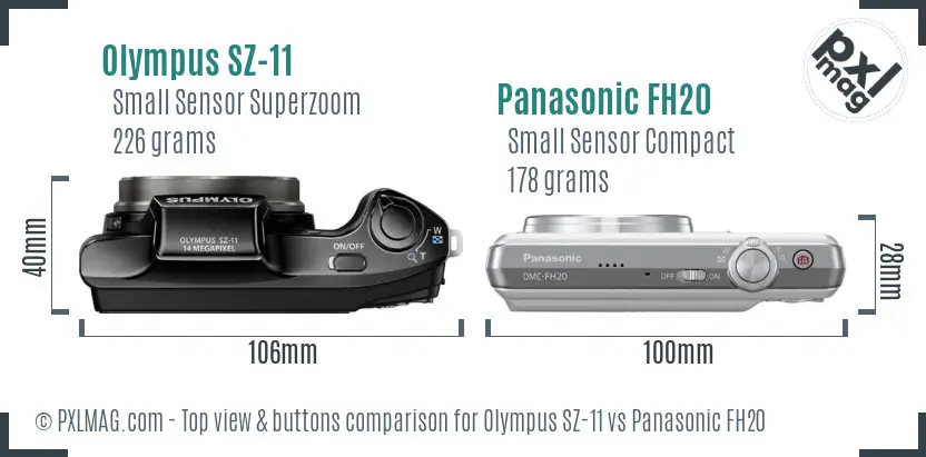 Olympus SZ-11 vs Panasonic FH20 top view buttons comparison