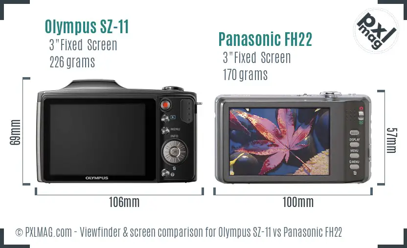 Olympus SZ-11 vs Panasonic FH22 Screen and Viewfinder comparison