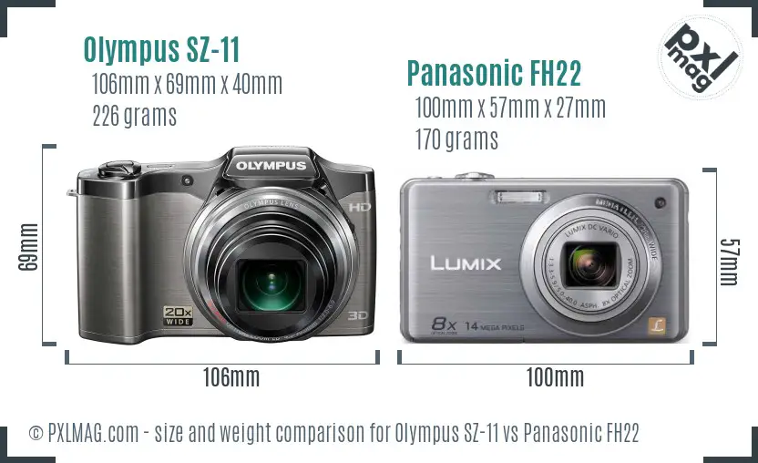 Olympus SZ-11 vs Panasonic FH22 size comparison