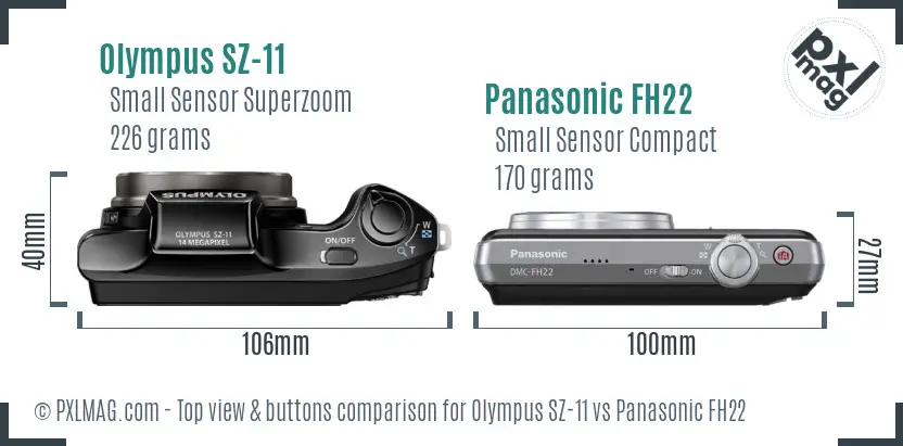 Olympus SZ-11 vs Panasonic FH22 top view buttons comparison