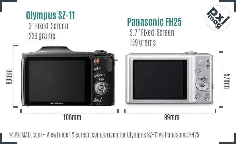Olympus SZ-11 vs Panasonic FH25 Screen and Viewfinder comparison