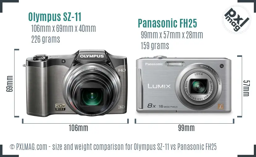 Olympus SZ-11 vs Panasonic FH25 size comparison