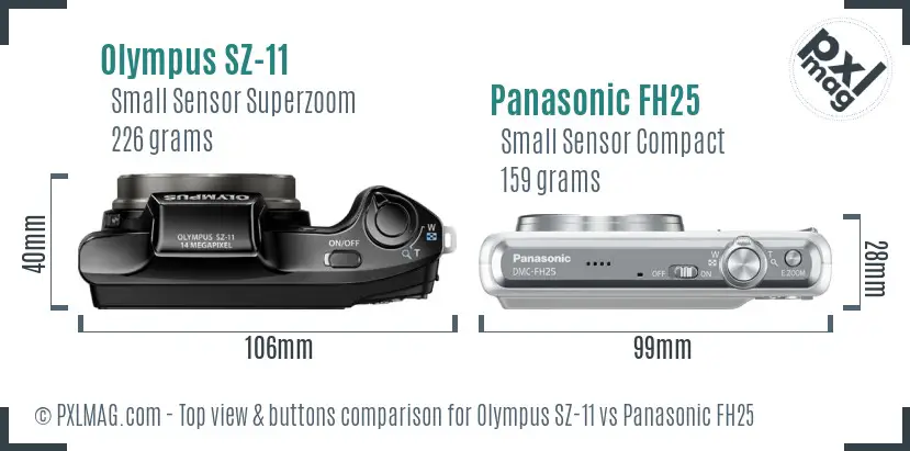 Olympus SZ-11 vs Panasonic FH25 top view buttons comparison