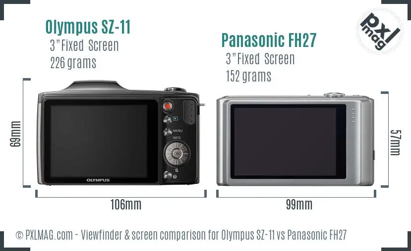Olympus SZ-11 vs Panasonic FH27 Screen and Viewfinder comparison