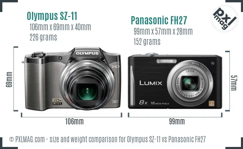 Olympus SZ-11 vs Panasonic FH27 size comparison