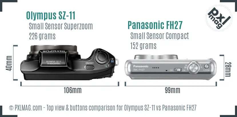 Olympus SZ-11 vs Panasonic FH27 top view buttons comparison