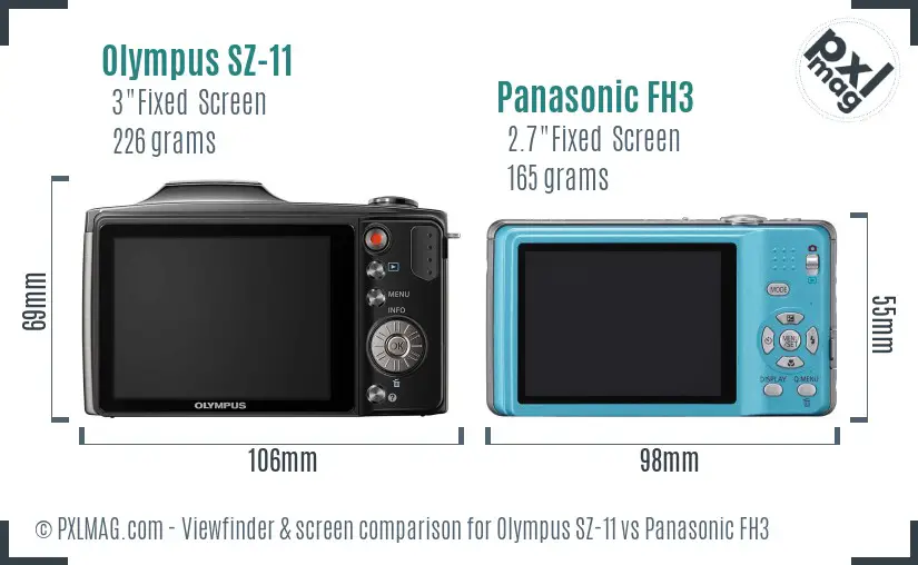Olympus SZ-11 vs Panasonic FH3 Screen and Viewfinder comparison
