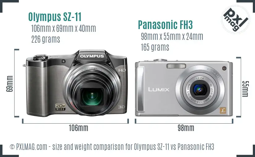 Olympus SZ-11 vs Panasonic FH3 size comparison