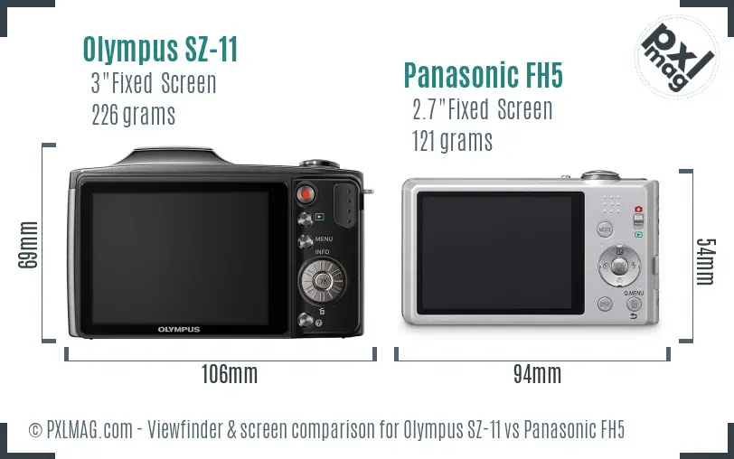 Olympus SZ-11 vs Panasonic FH5 Screen and Viewfinder comparison