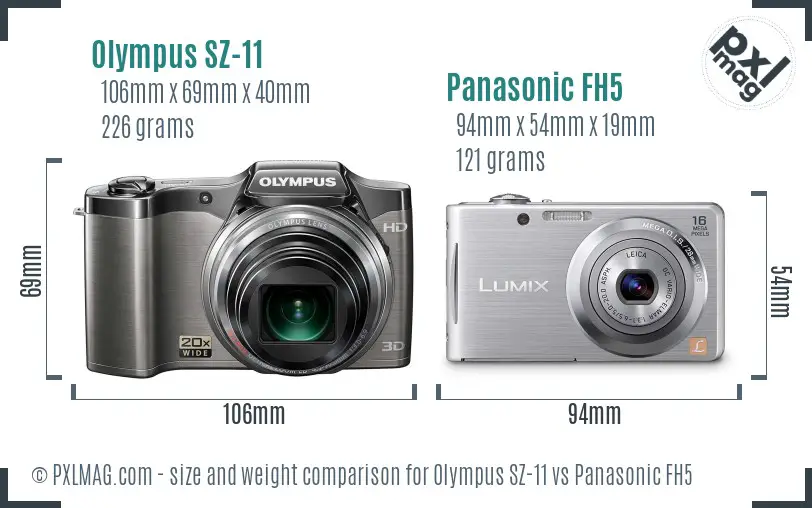 Olympus SZ-11 vs Panasonic FH5 size comparison