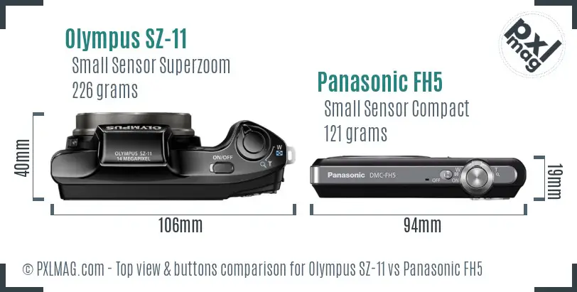 Olympus SZ-11 vs Panasonic FH5 top view buttons comparison