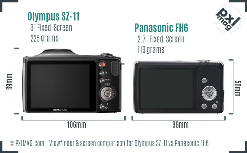 Olympus SZ-11 vs Panasonic FH6 Screen and Viewfinder comparison