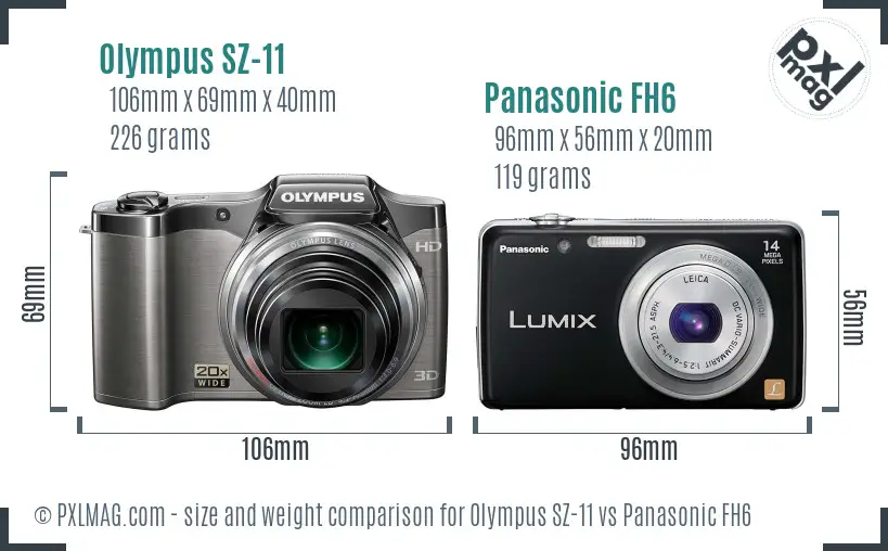 Olympus SZ-11 vs Panasonic FH6 size comparison