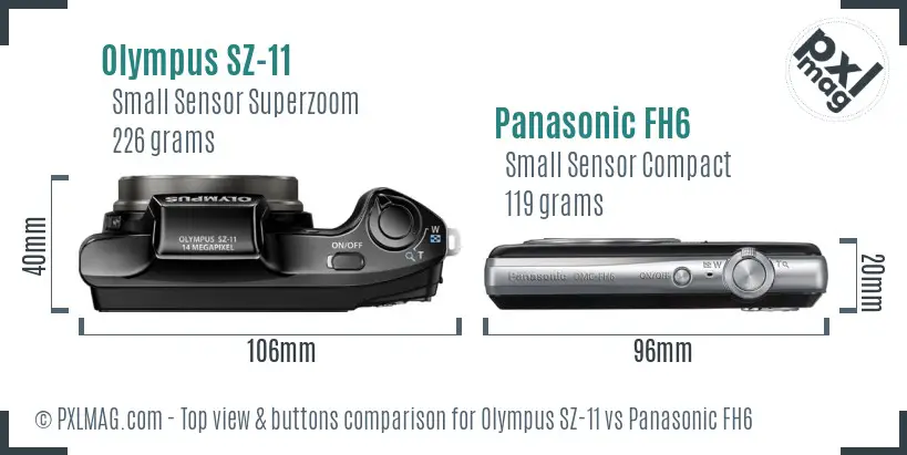 Olympus SZ-11 vs Panasonic FH6 top view buttons comparison