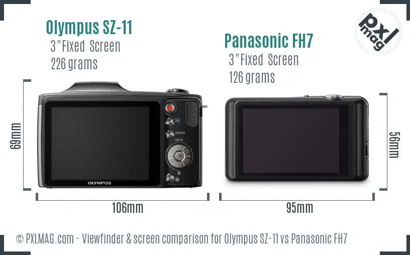 Olympus SZ-11 vs Panasonic FH7 Screen and Viewfinder comparison
