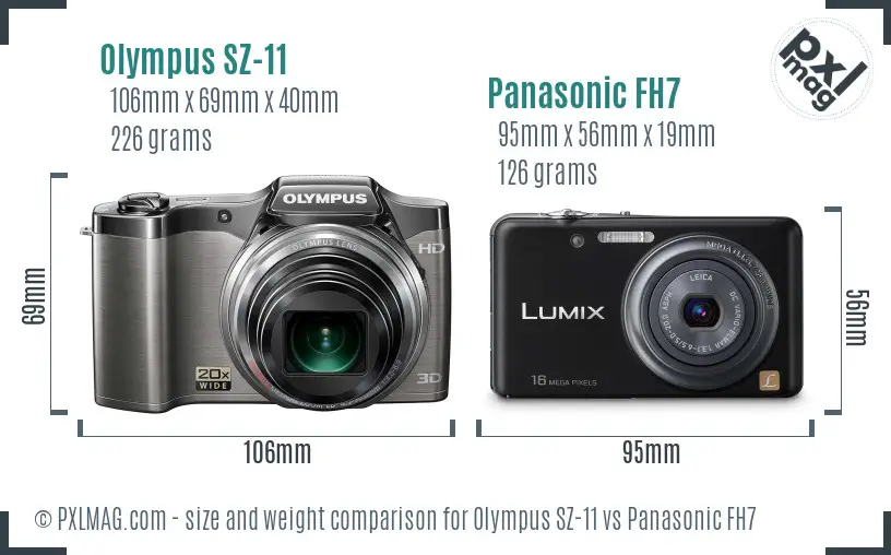 Olympus SZ-11 vs Panasonic FH7 size comparison