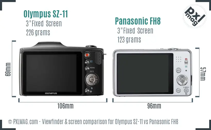 Olympus SZ-11 vs Panasonic FH8 Screen and Viewfinder comparison