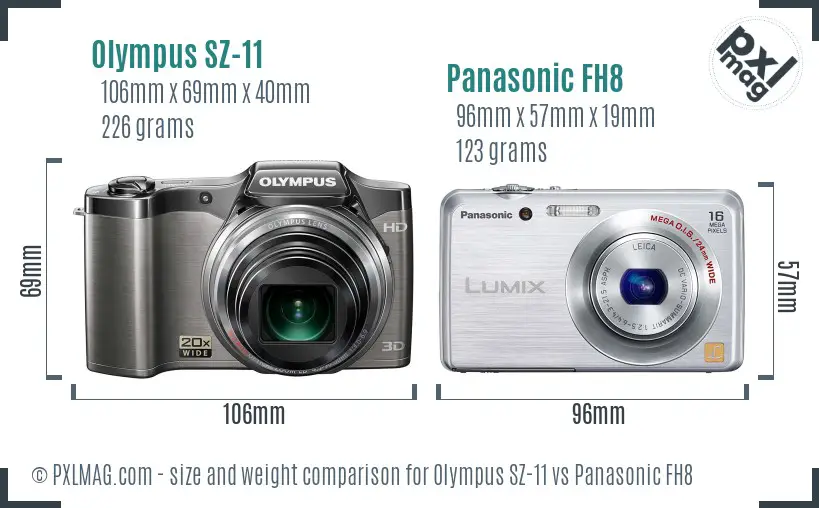 Olympus SZ-11 vs Panasonic FH8 size comparison
