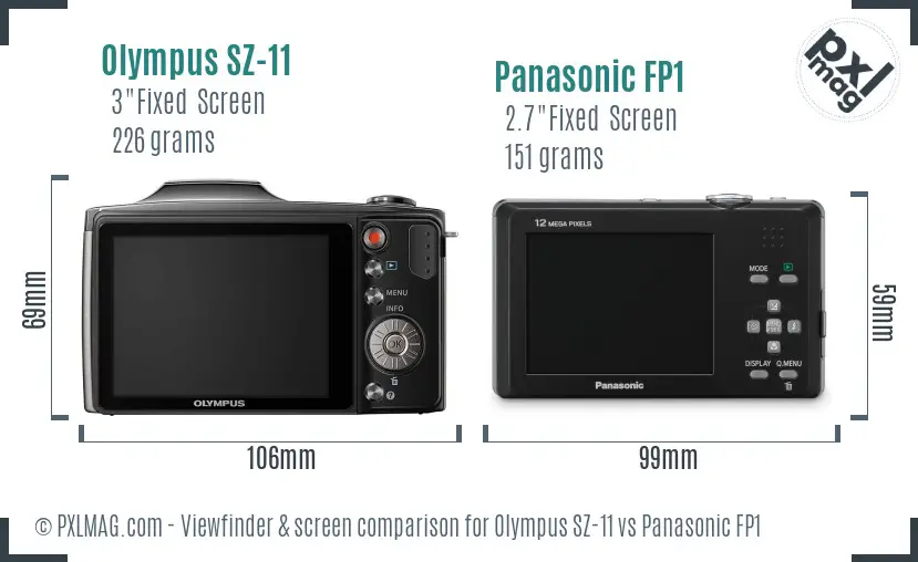 Olympus SZ-11 vs Panasonic FP1 Screen and Viewfinder comparison