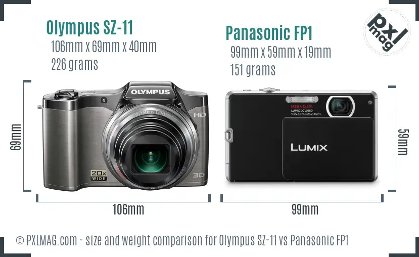 Olympus SZ-11 vs Panasonic FP1 size comparison