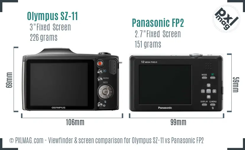 Olympus SZ-11 vs Panasonic FP2 Screen and Viewfinder comparison