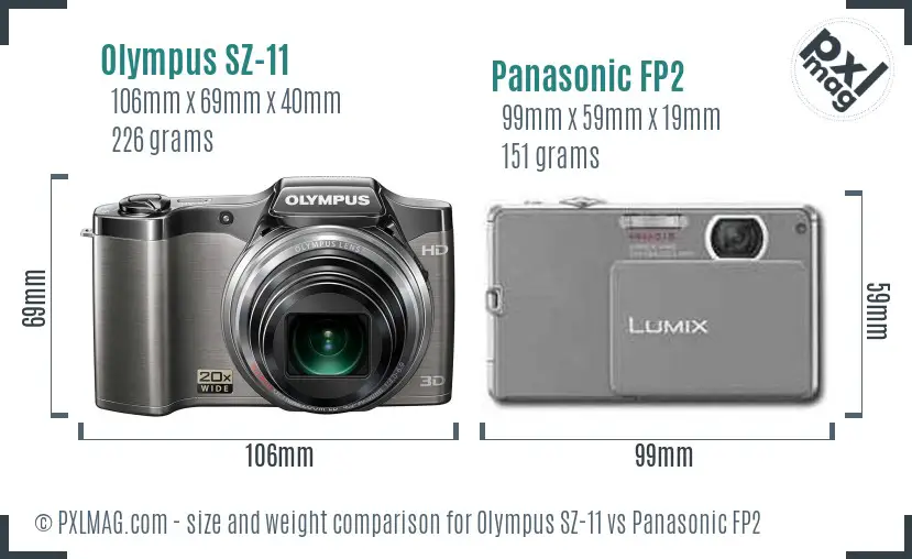 Olympus SZ-11 vs Panasonic FP2 size comparison