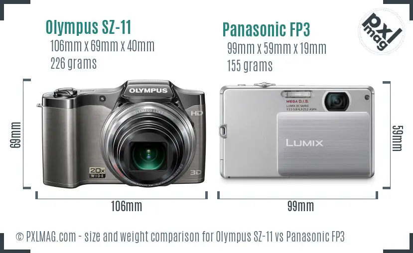 Olympus SZ-11 vs Panasonic FP3 size comparison