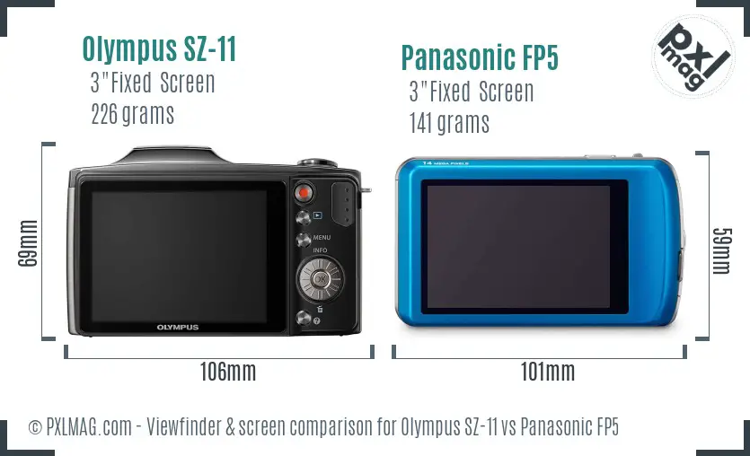 Olympus SZ-11 vs Panasonic FP5 Screen and Viewfinder comparison