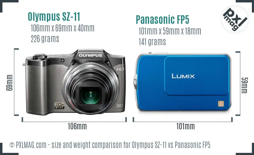 Olympus SZ-11 vs Panasonic FP5 size comparison