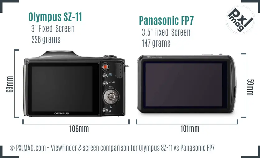 Olympus SZ-11 vs Panasonic FP7 Screen and Viewfinder comparison