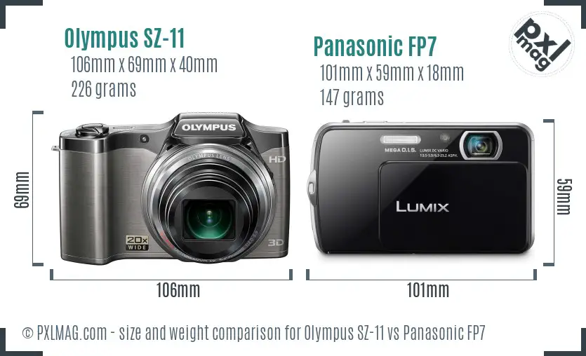 Olympus SZ-11 vs Panasonic FP7 size comparison