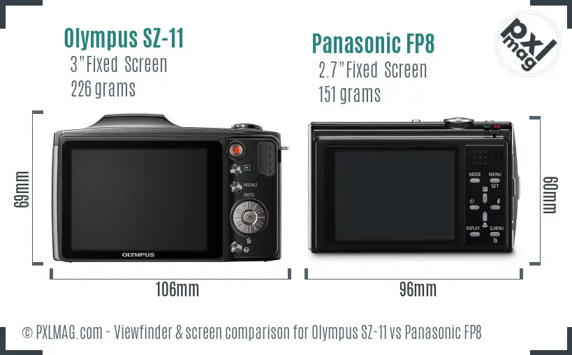 Olympus SZ-11 vs Panasonic FP8 Screen and Viewfinder comparison
