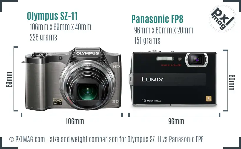 Olympus SZ-11 vs Panasonic FP8 size comparison