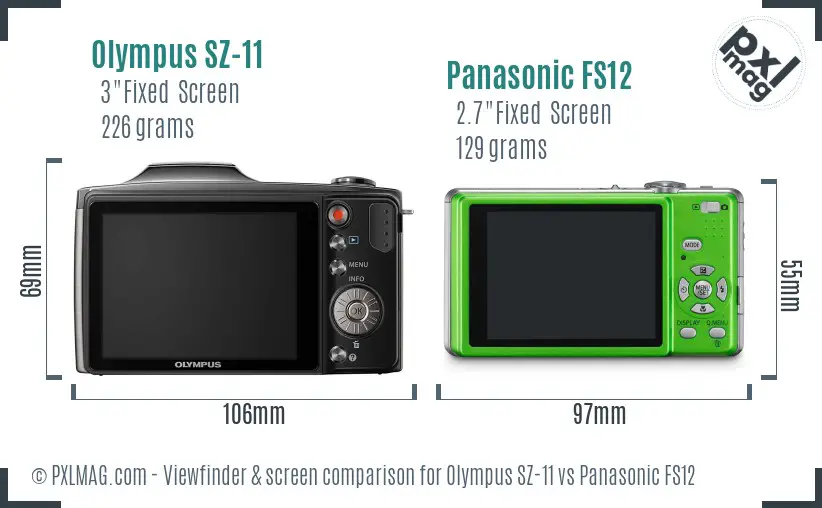Olympus SZ-11 vs Panasonic FS12 Screen and Viewfinder comparison