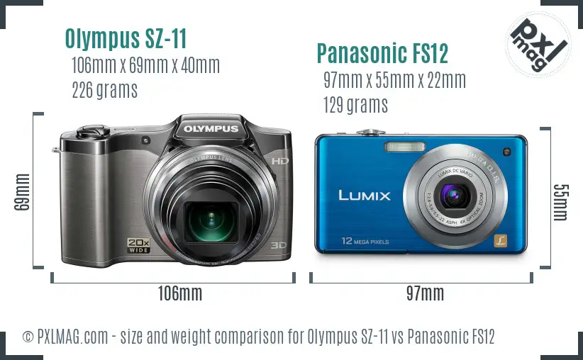 Olympus SZ-11 vs Panasonic FS12 size comparison