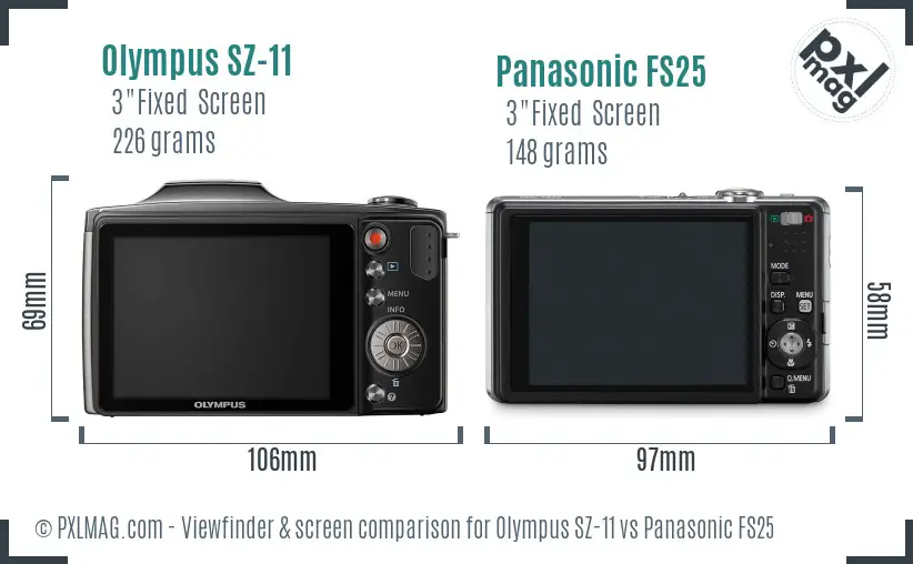 Olympus SZ-11 vs Panasonic FS25 Screen and Viewfinder comparison