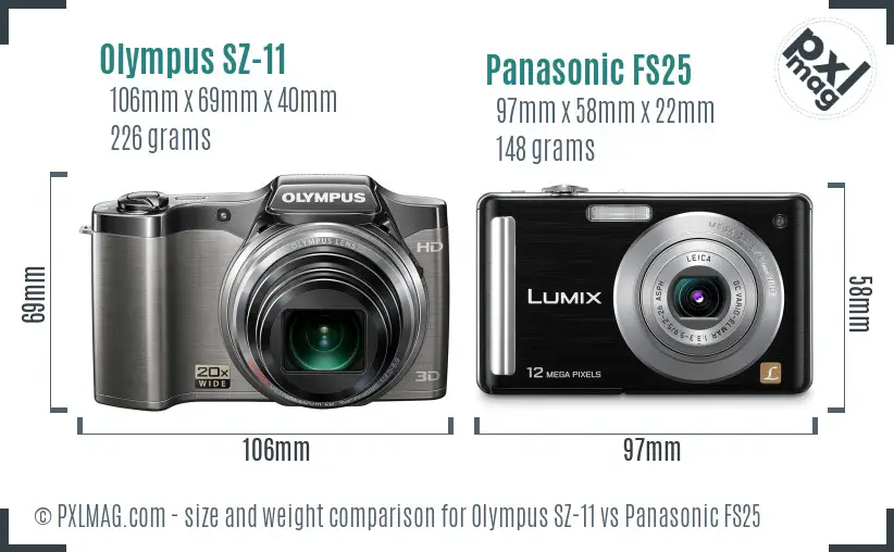 Olympus SZ-11 vs Panasonic FS25 size comparison