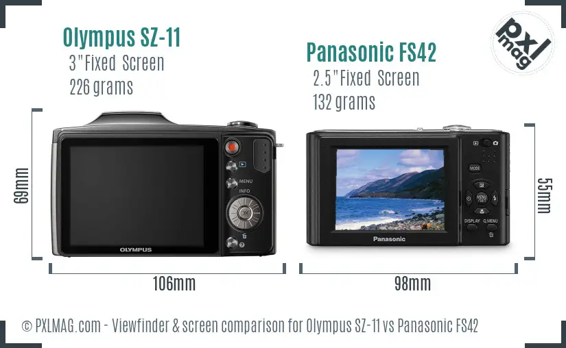 Olympus SZ-11 vs Panasonic FS42 Screen and Viewfinder comparison