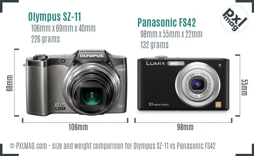 Olympus SZ-11 vs Panasonic FS42 size comparison