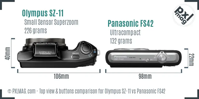 Olympus SZ-11 vs Panasonic FS42 top view buttons comparison