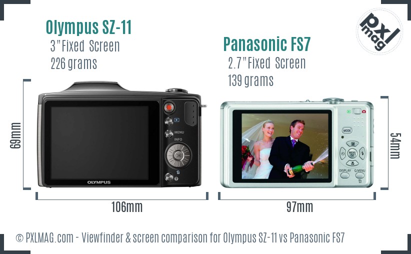 Olympus SZ-11 vs Panasonic FS7 Screen and Viewfinder comparison