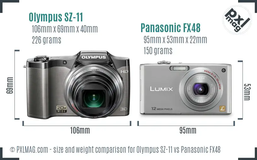 Olympus SZ-11 vs Panasonic FX48 size comparison Olympus SZ-11 vs Panasonic FX48 size comparison