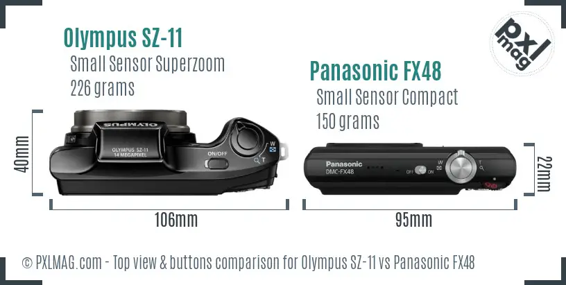 Olympus SZ-11 vs Panasonic FX48 top view buttons comparison Olympus SZ-11 vs Panasonic FX48 top view buttons comparison