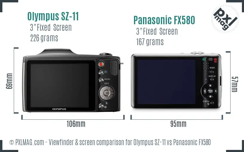 Olympus SZ-11 vs Panasonic FX580 Screen and Viewfinder comparison