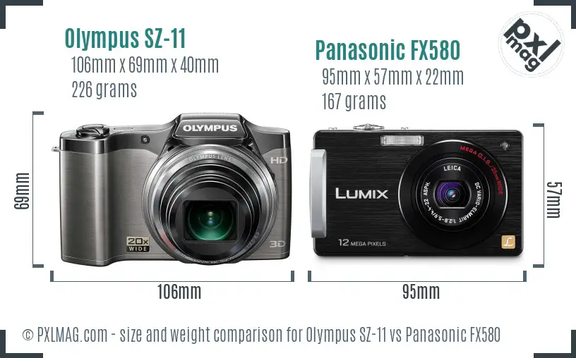 Olympus SZ-11 vs Panasonic FX580 size comparison