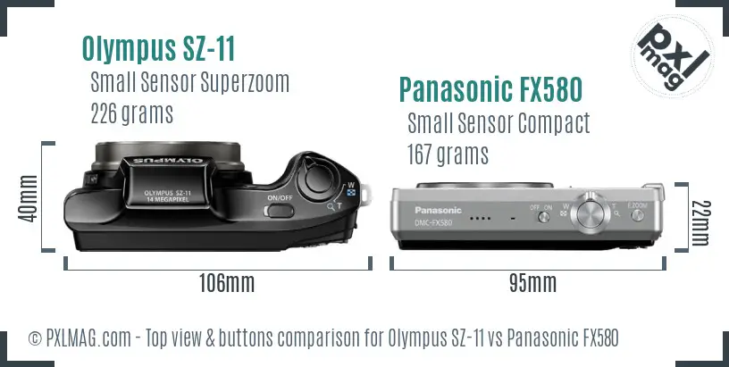 Olympus SZ-11 vs Panasonic FX580 top view buttons comparison